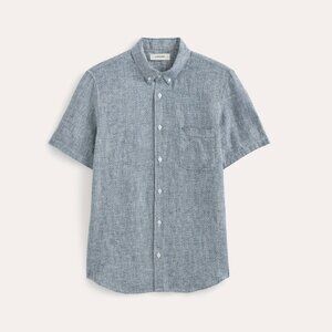 Everlane Men's Classic Short-Sleeve Shirt in Linen in White/Blue